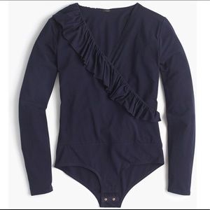 J. Crew ruffle front wrap bodysuit, L, NWT